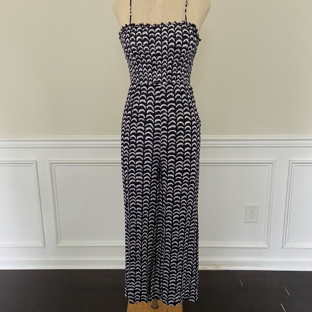 Maeve Anthropologie Smocked Wide Leg Patterned Jumpsuit